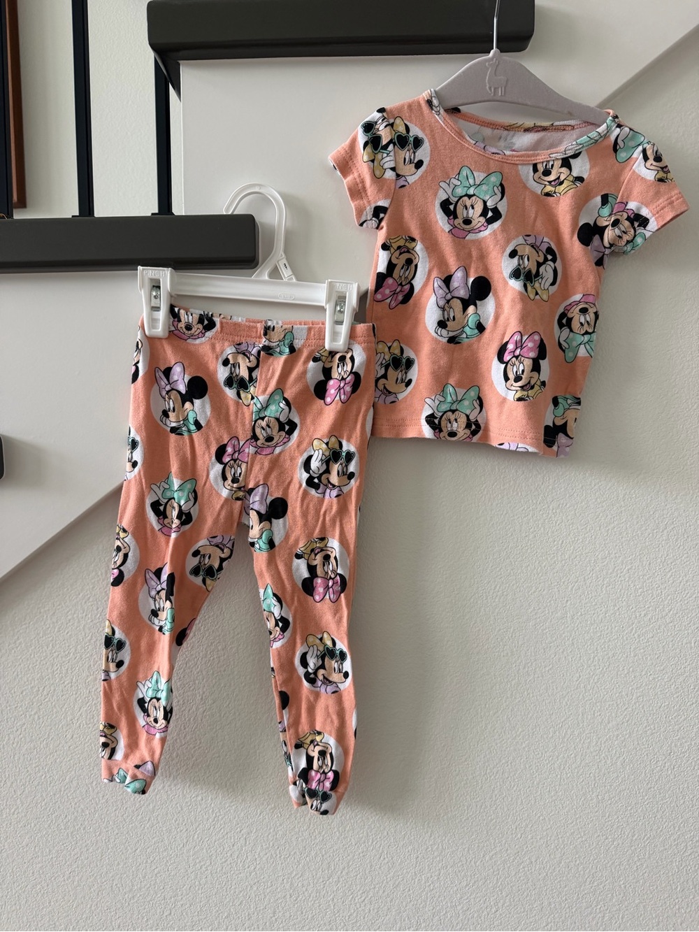Disney Peach Minnie Mouse Short-Sleeve Pajama Set with Mint and Pink Accents